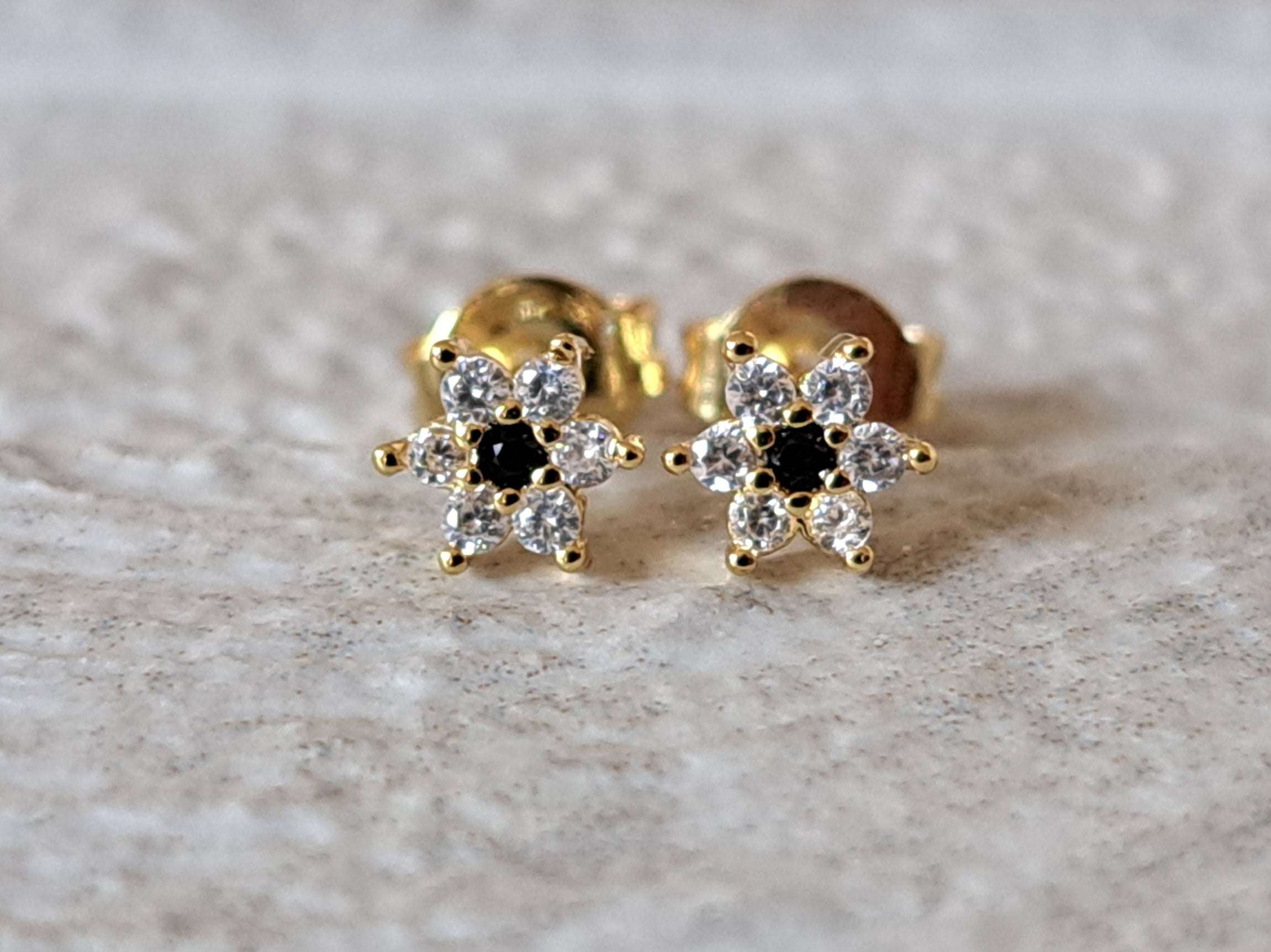 Tiny Gold Black Swarovski Crystal Stud Earrings
