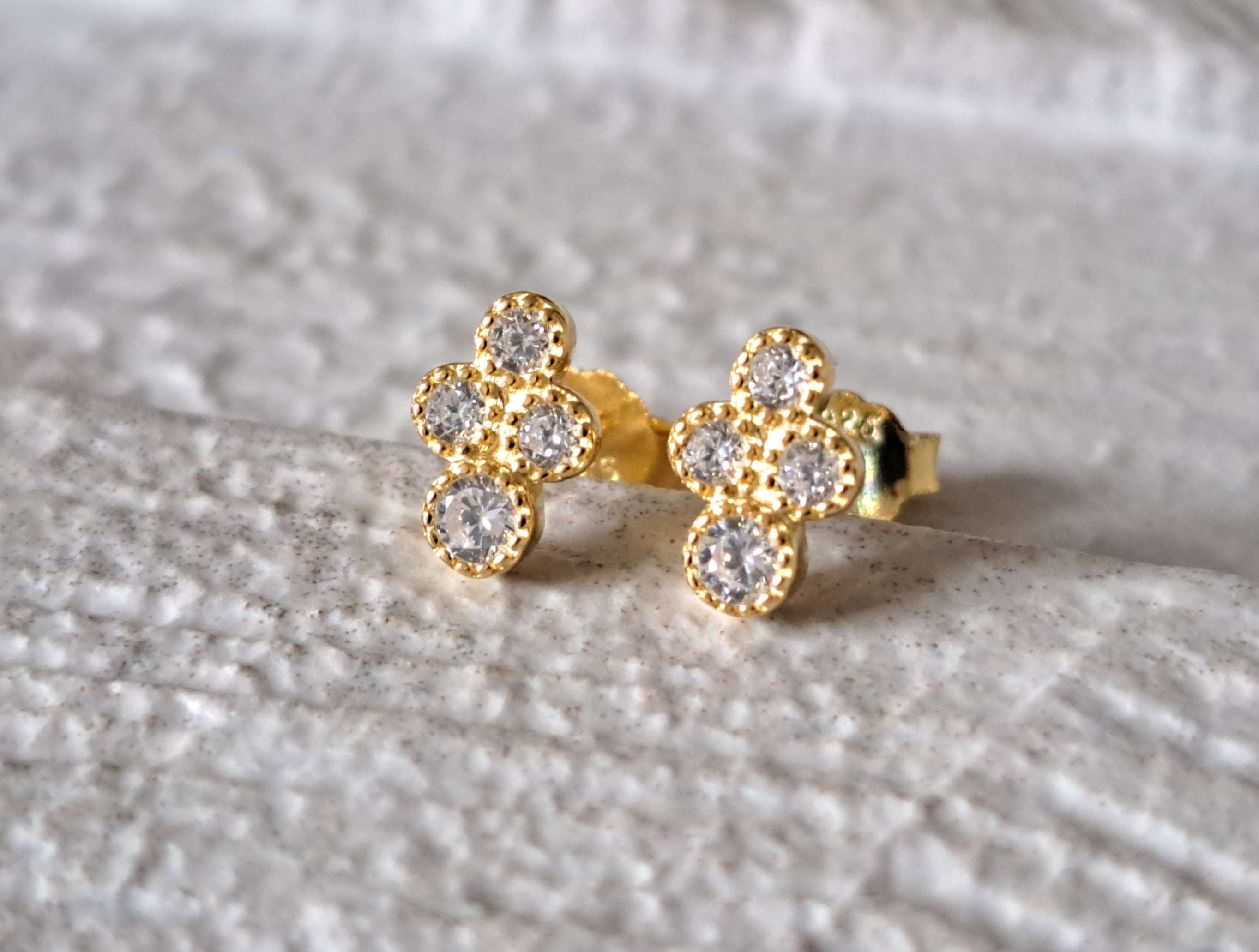 Gold Tiny Circle Swarovski Crystal Earrings
