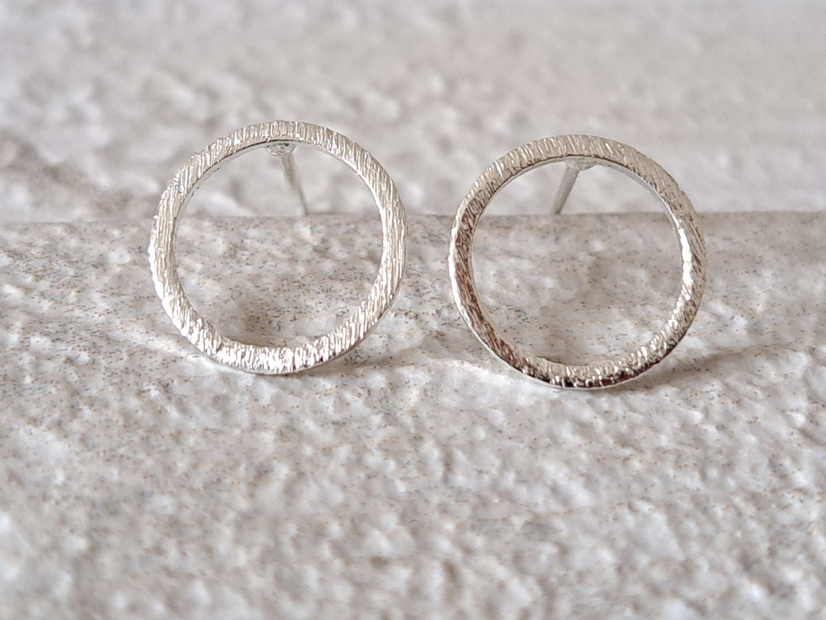 Silver Textured Hollow Circle Stud Earrings
