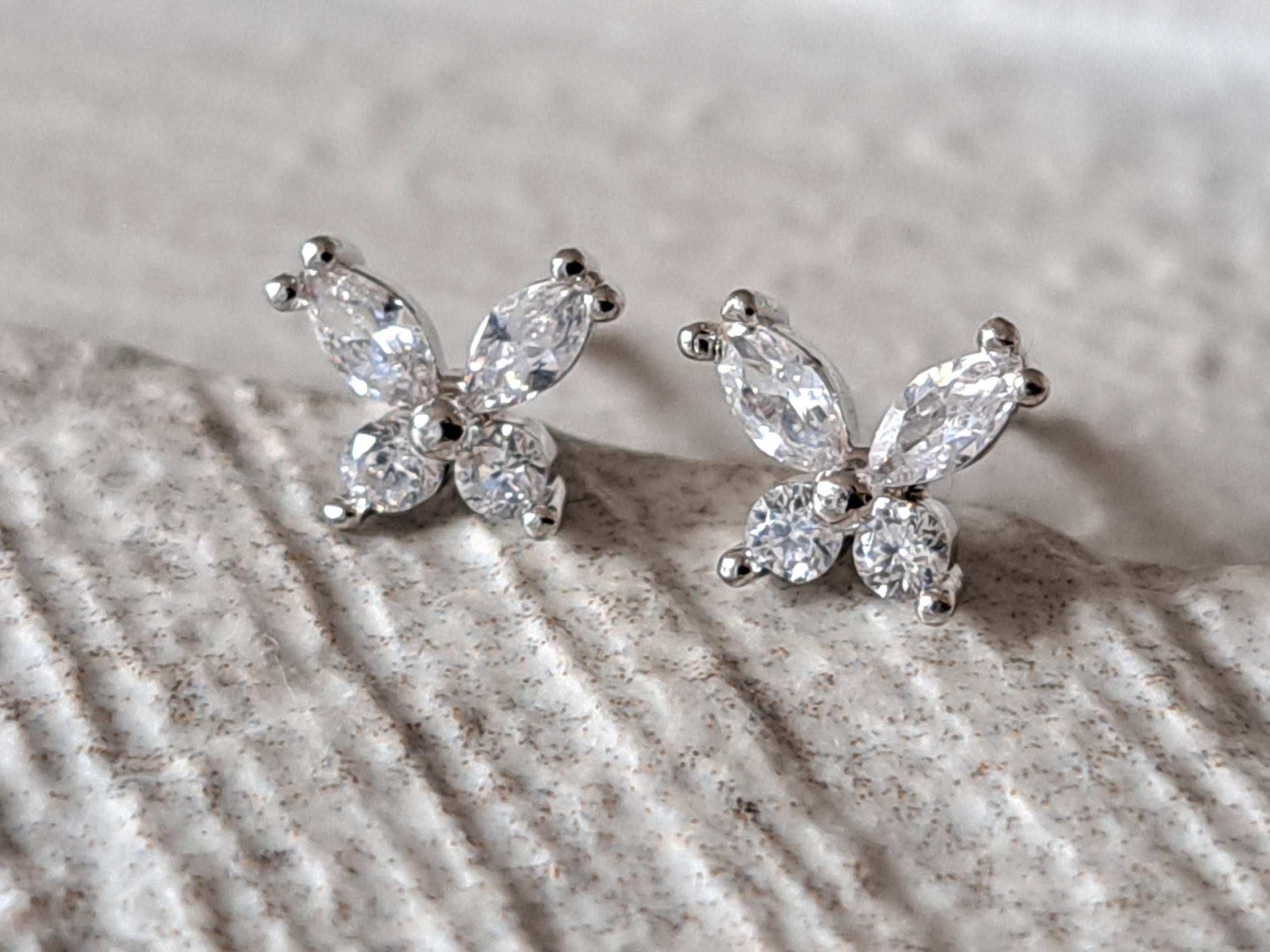 Mini Silver Swarovski Crystal Butterfly Earrings