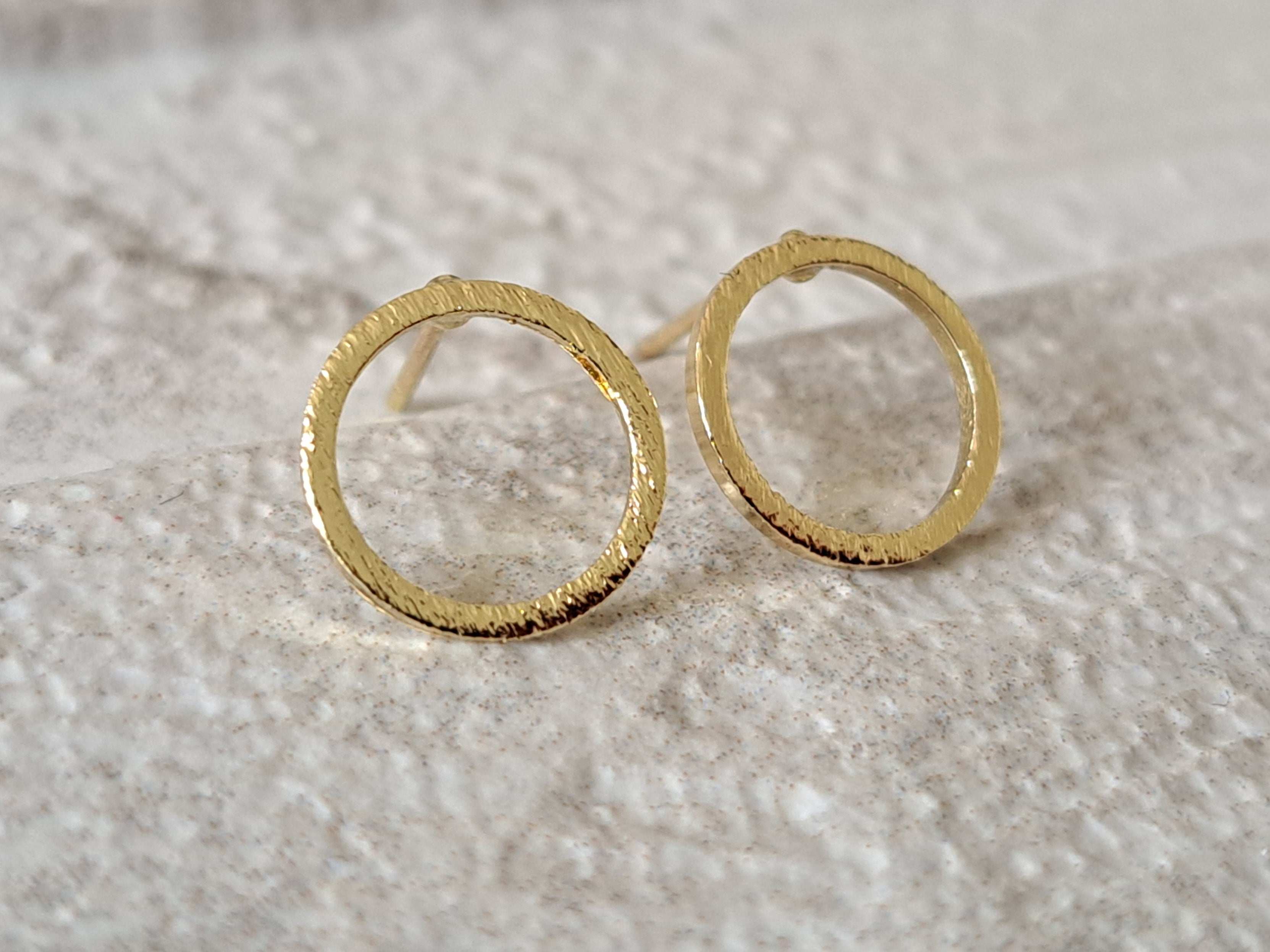 Gold Textured Hollow Circle Stud Earrings