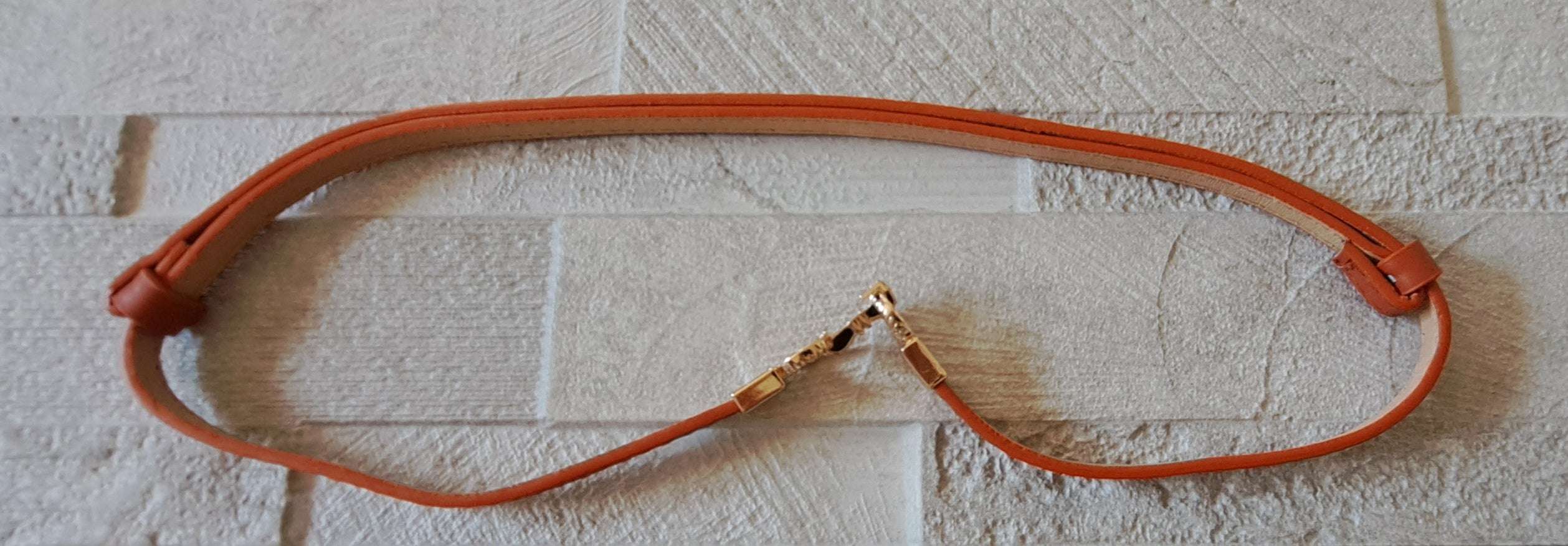 Tan Gold Skinny Double Buckle Stretch Dress Belt