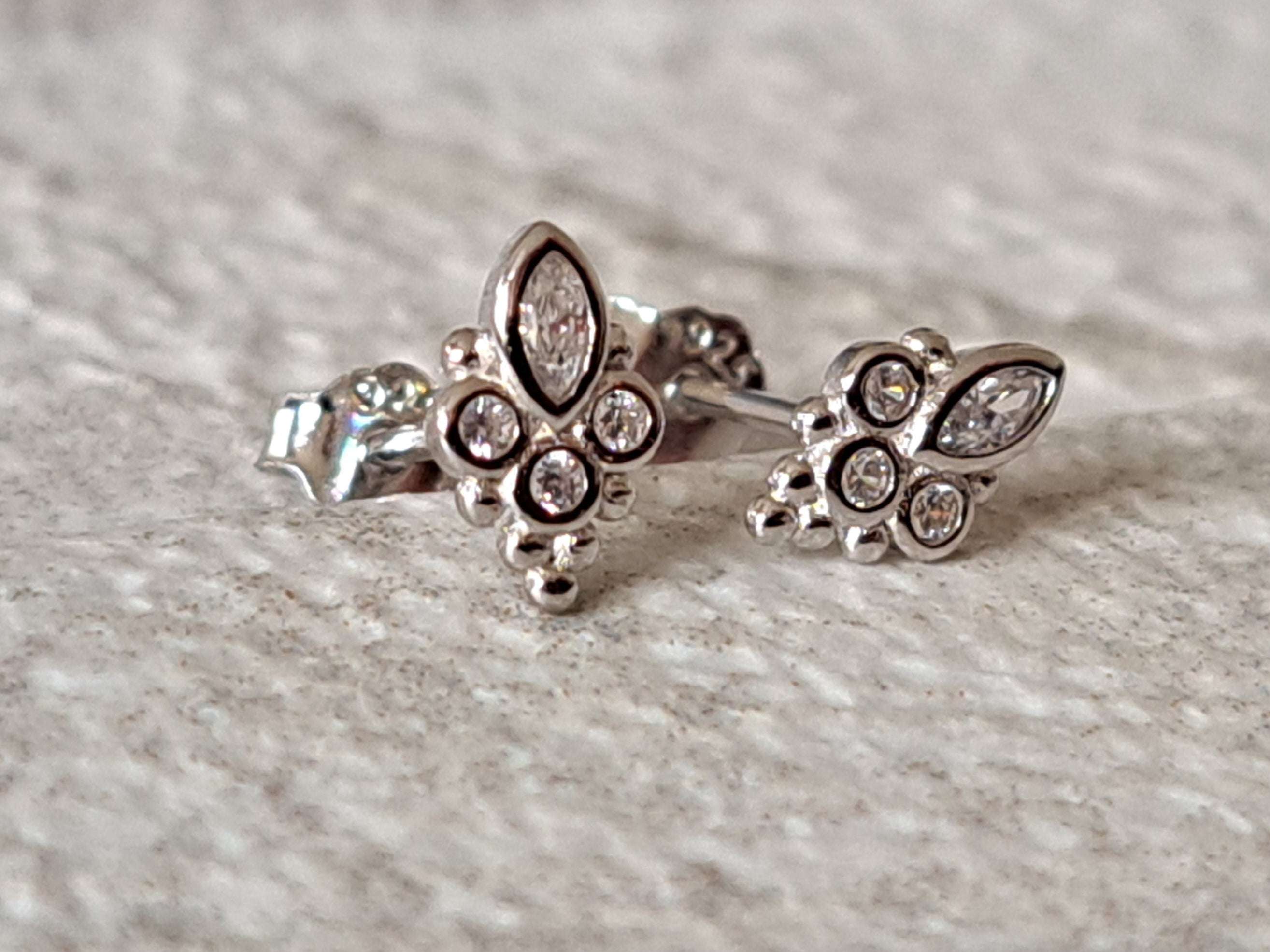 Tiny Sterling Silver Flower Swarovski Crystal Earrings