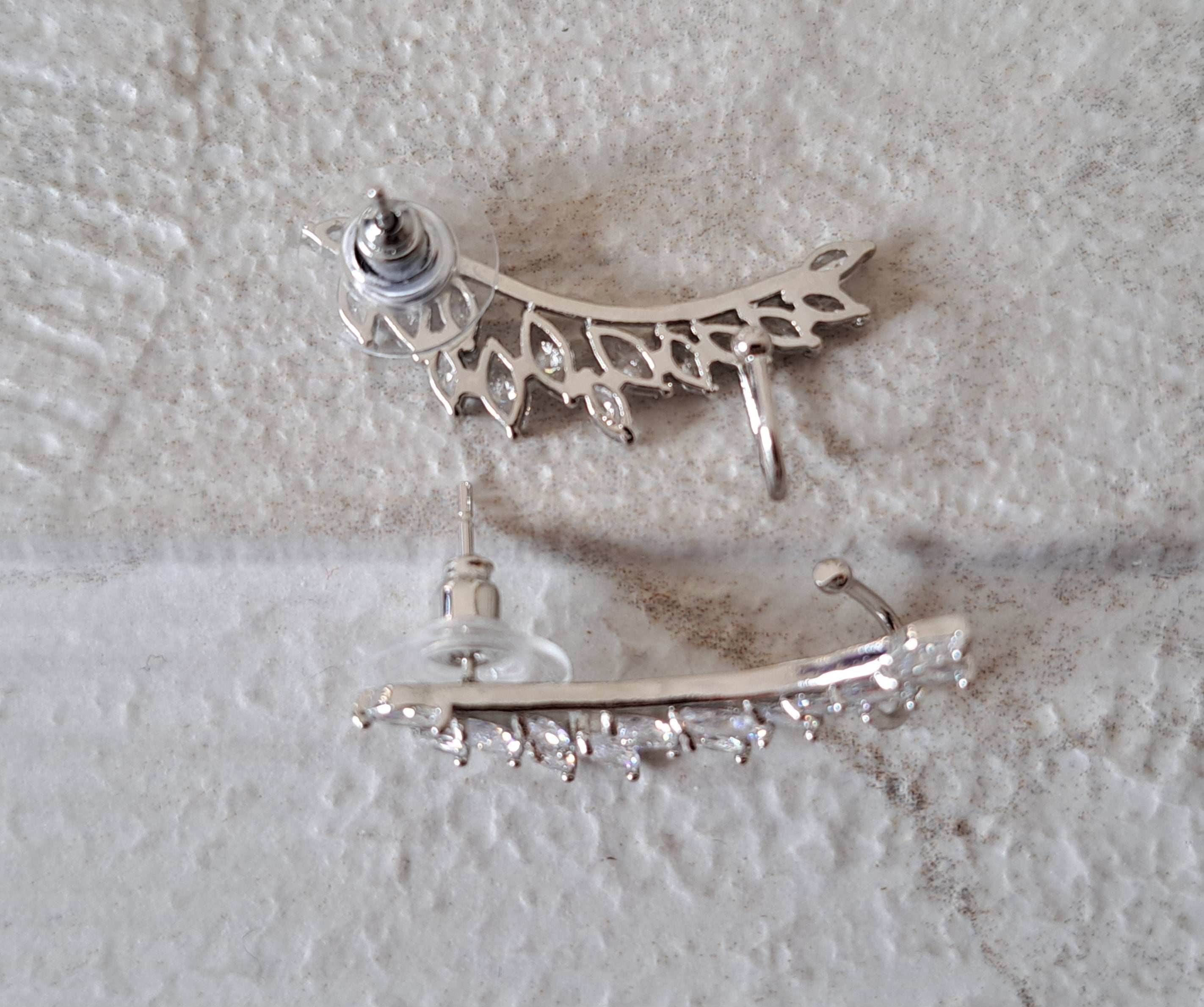 Silver Leaf Swarovski Crystal Wing Climber Earrings