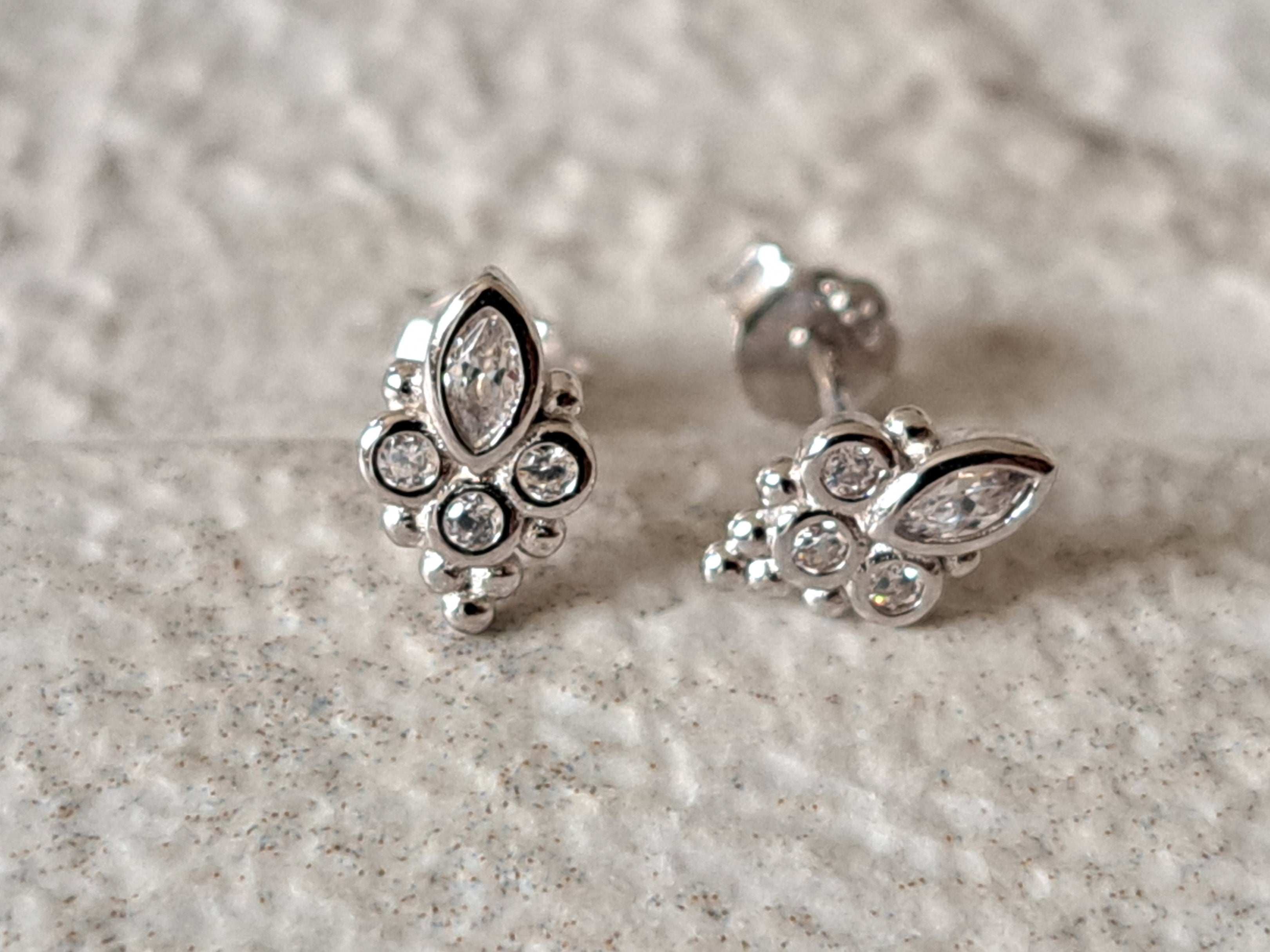 Tiny Sterling Silver Flower Swarovski Crystal Earrings
