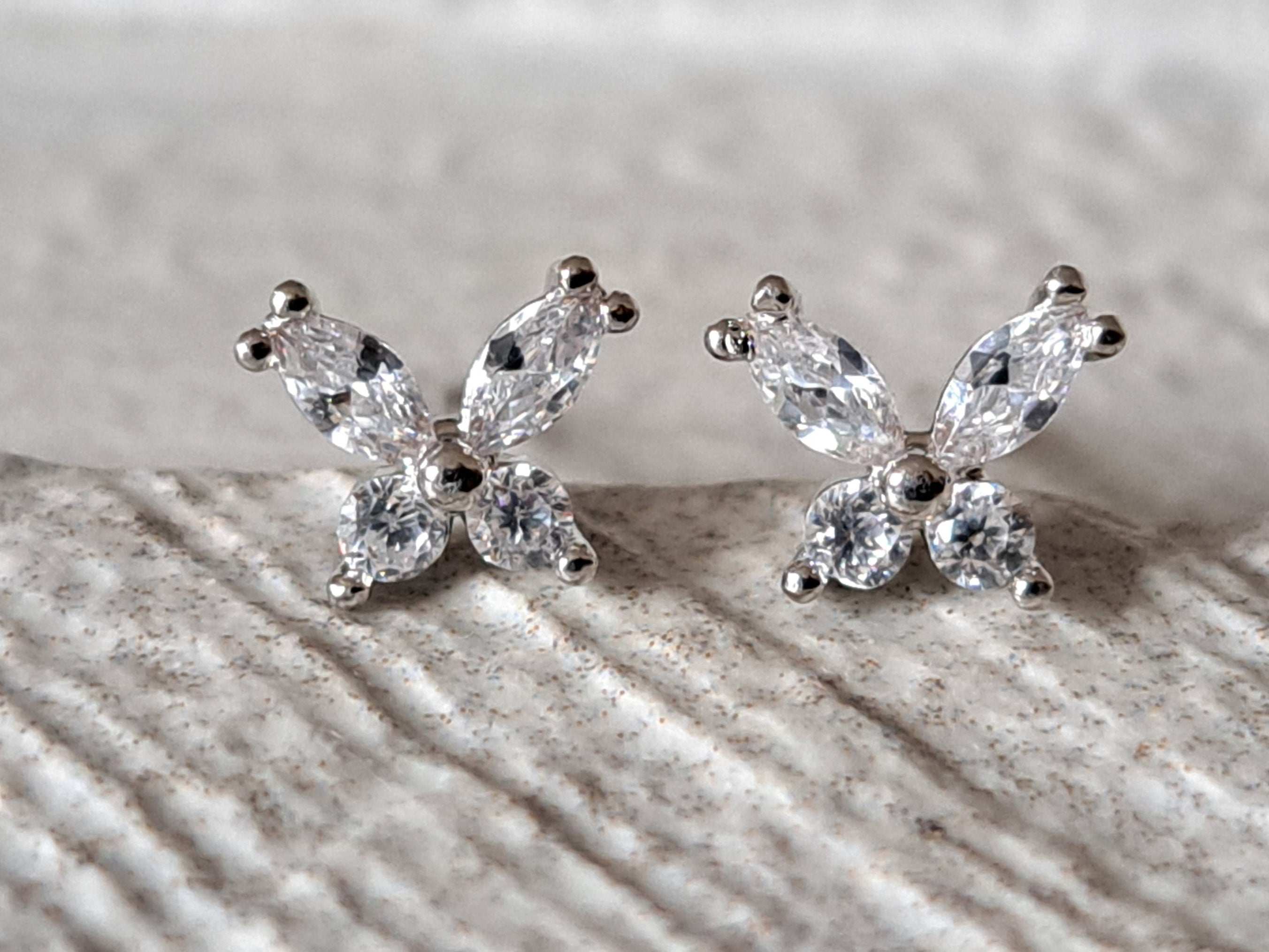 Mini Silver Swarovski Crystal Butterfly Earrings