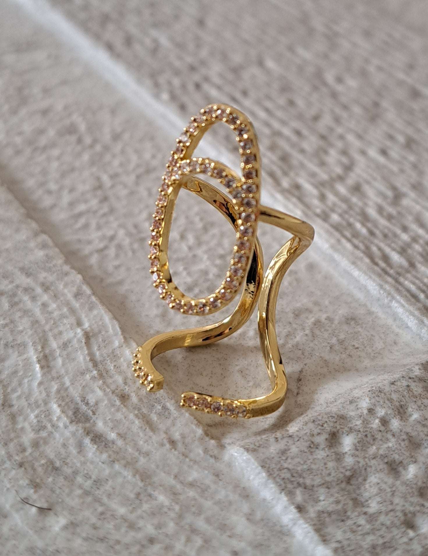 Gold Swarovski Crystal Raindrop Nail Ring