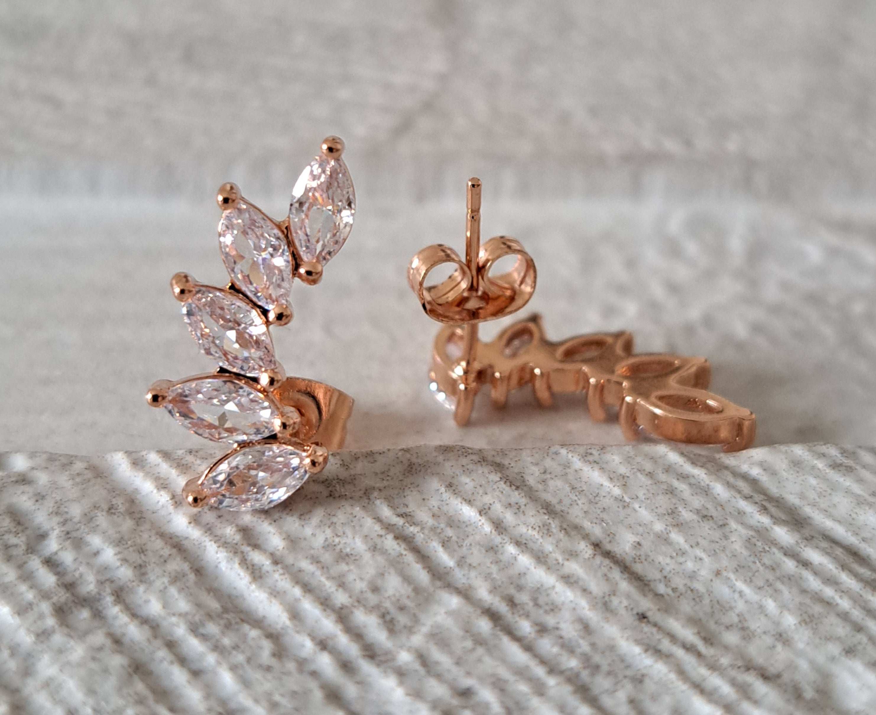 Rose Gold Leaf Climber Swarovski Crystal Stud Earrings