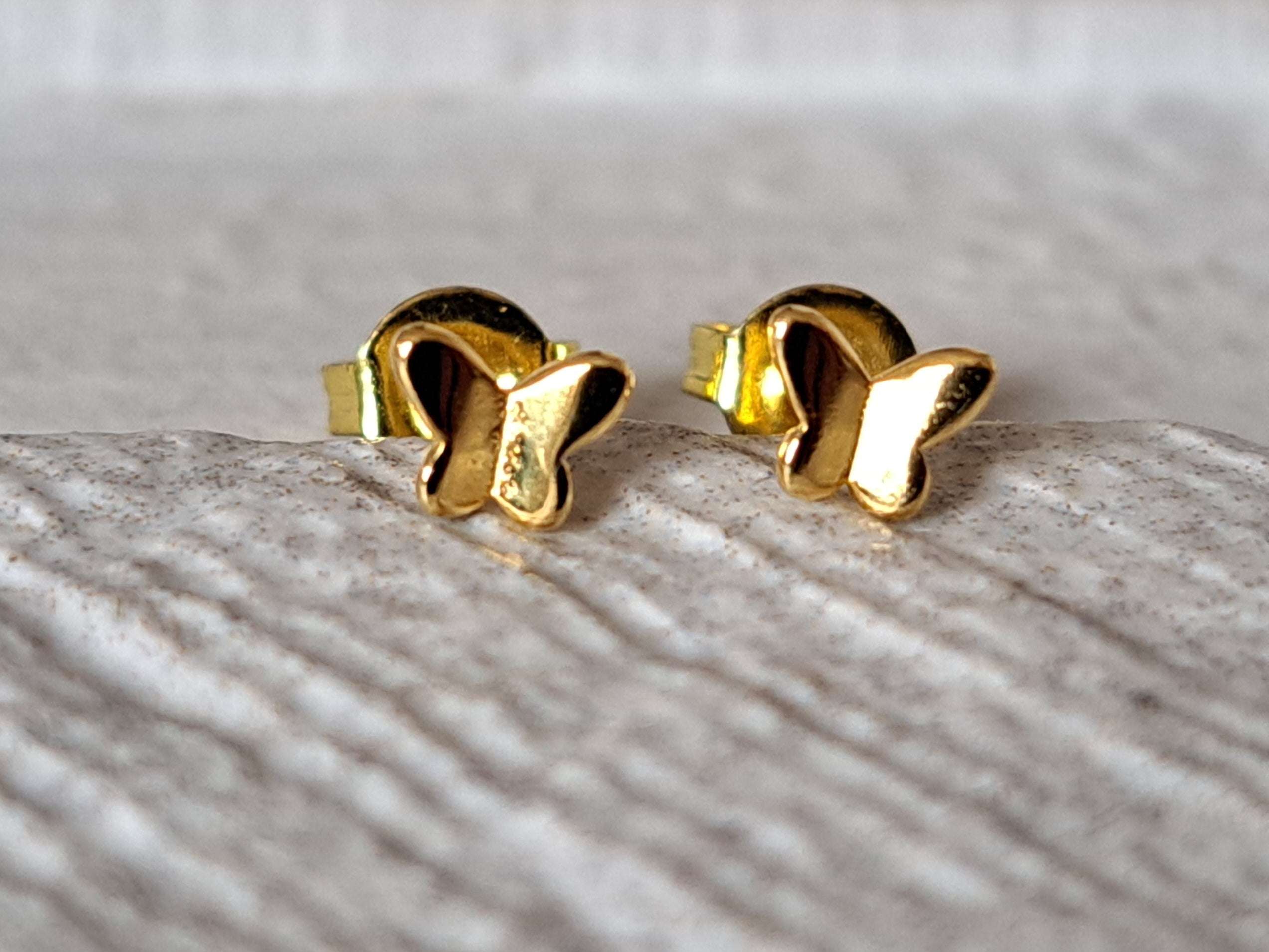 Gold Finish 925 Silver Tiny Butterfly Earrings