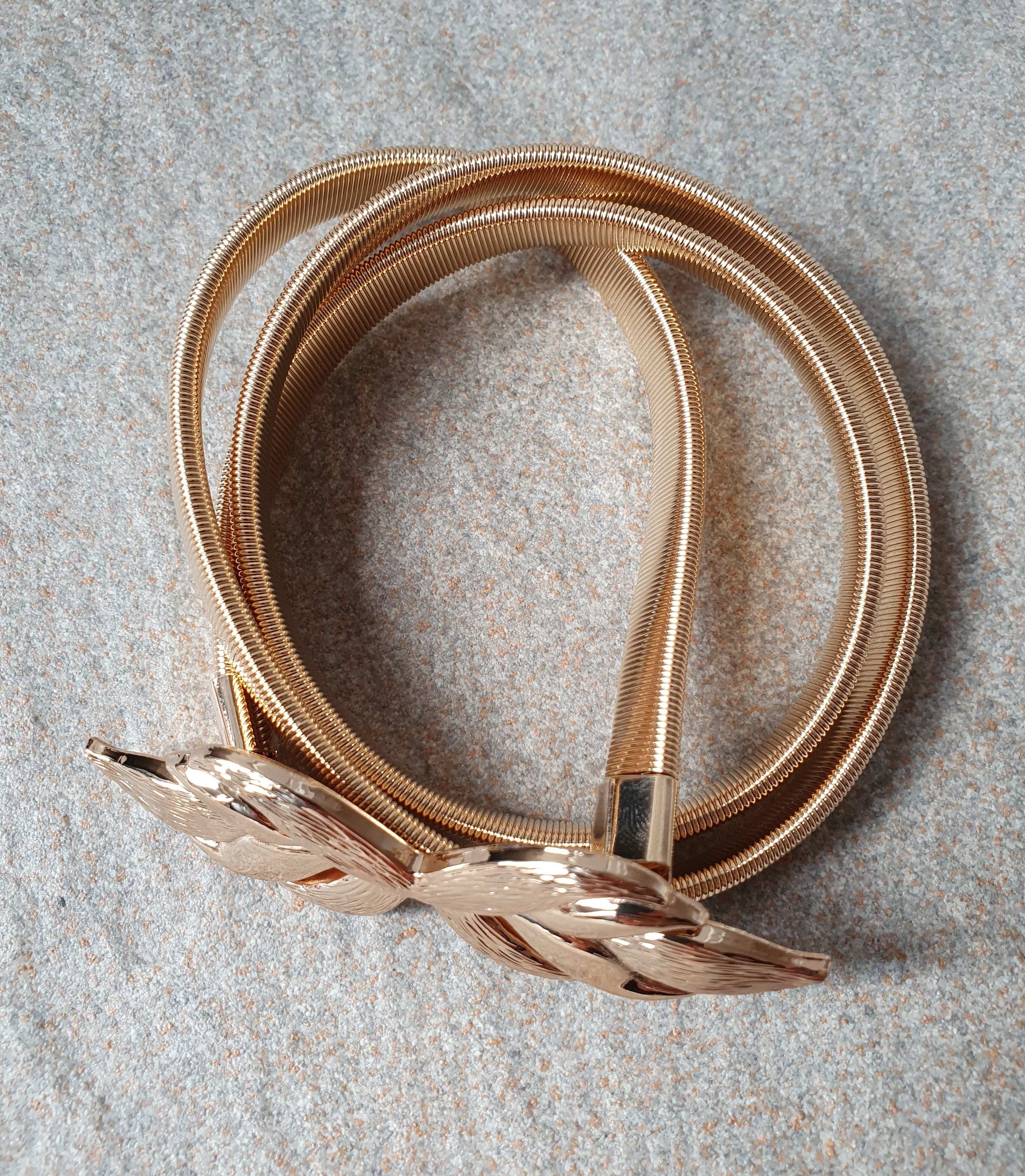 Gold Hook Leaf Stretch Skinny Dress Belt