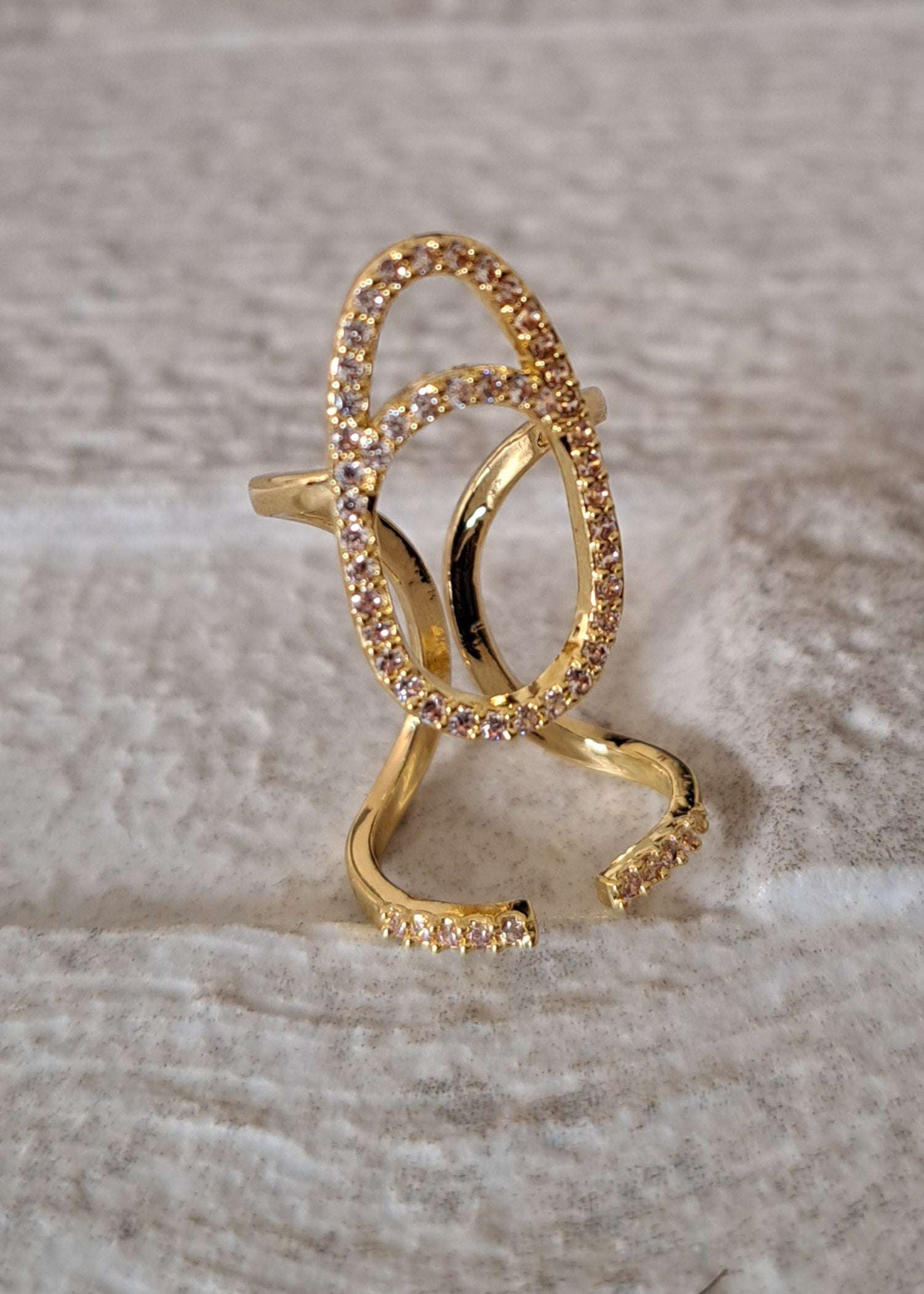 Gold Swarovski Crystal Raindrop Nail Ring
