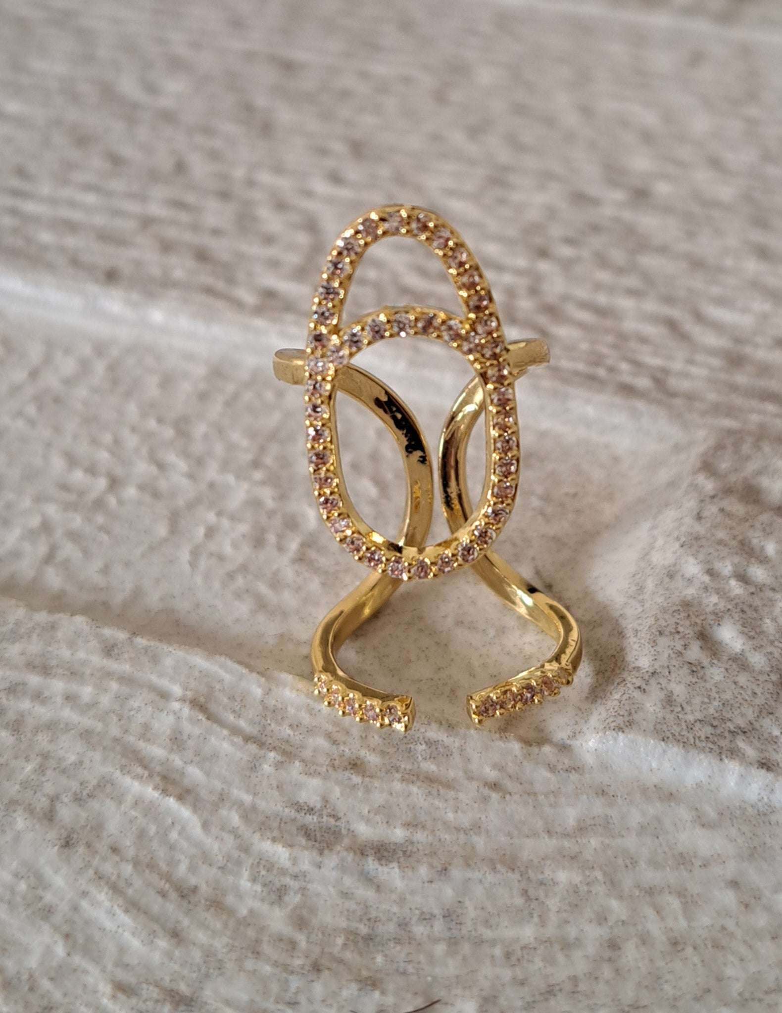 Gold Swarovski Crystal Raindrop Nail Ring