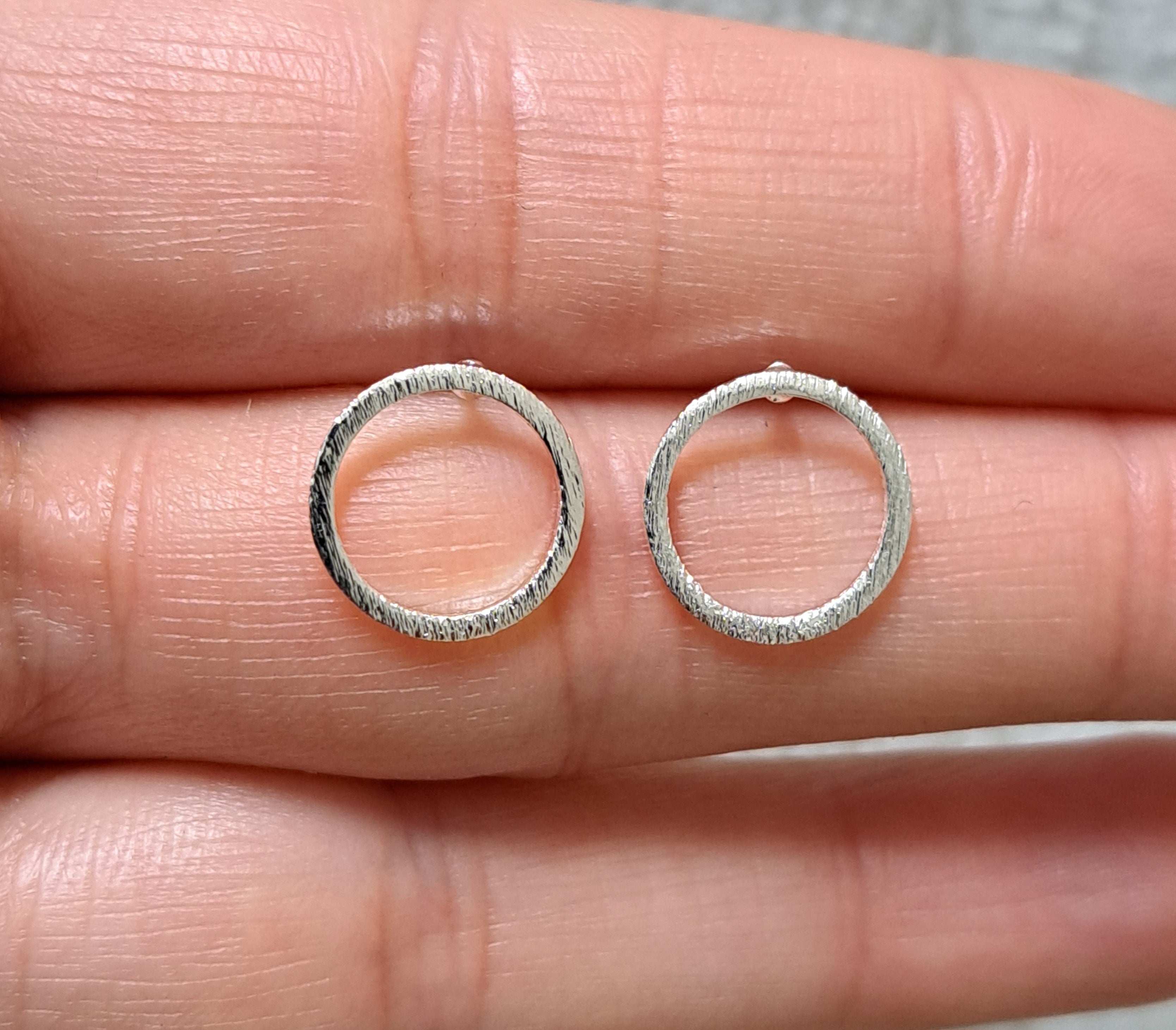 Silver Textured Hollow Circle Stud Earrings