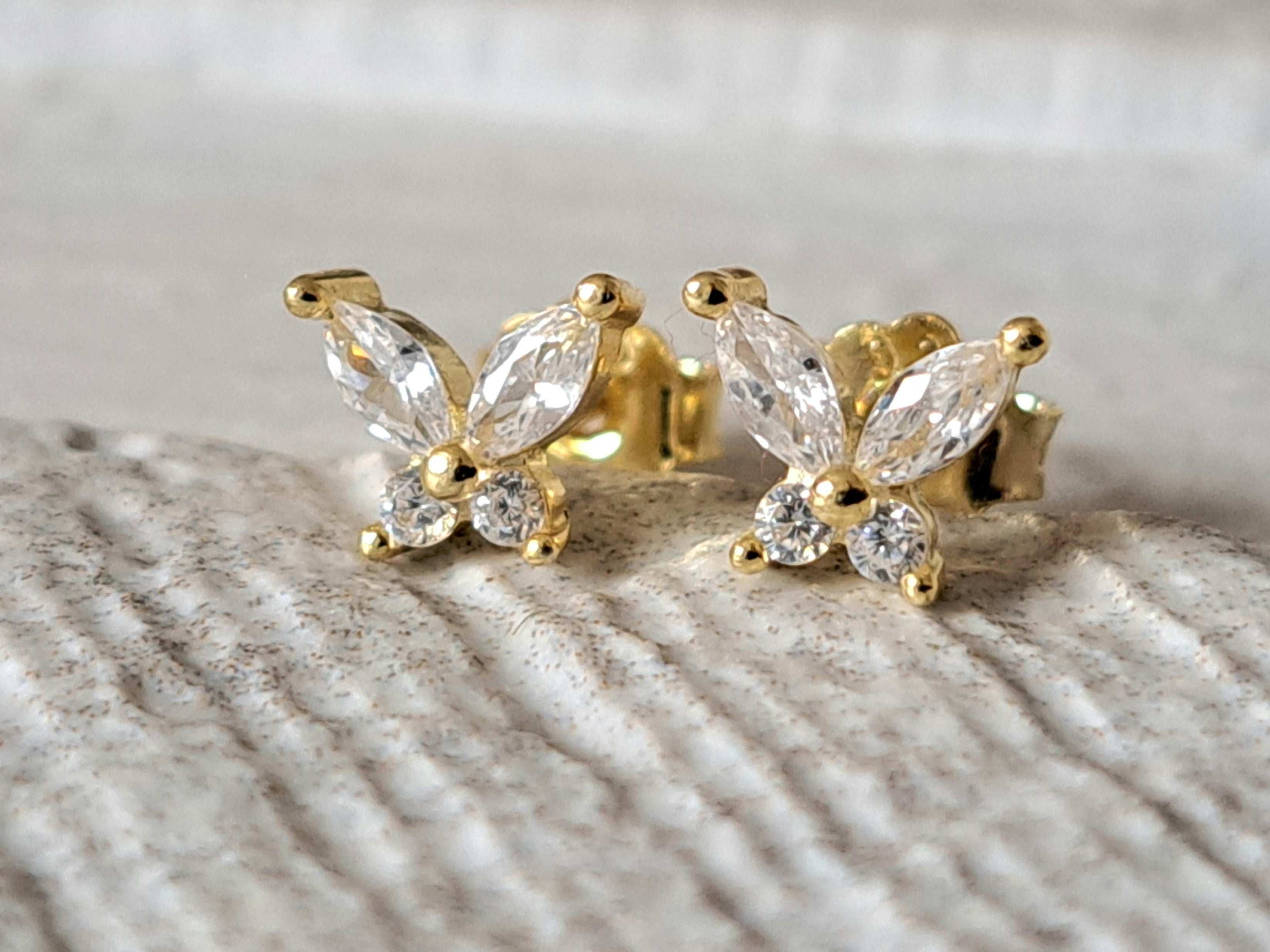 Mini Gold Swarovski Crystal Butterfly Earrings