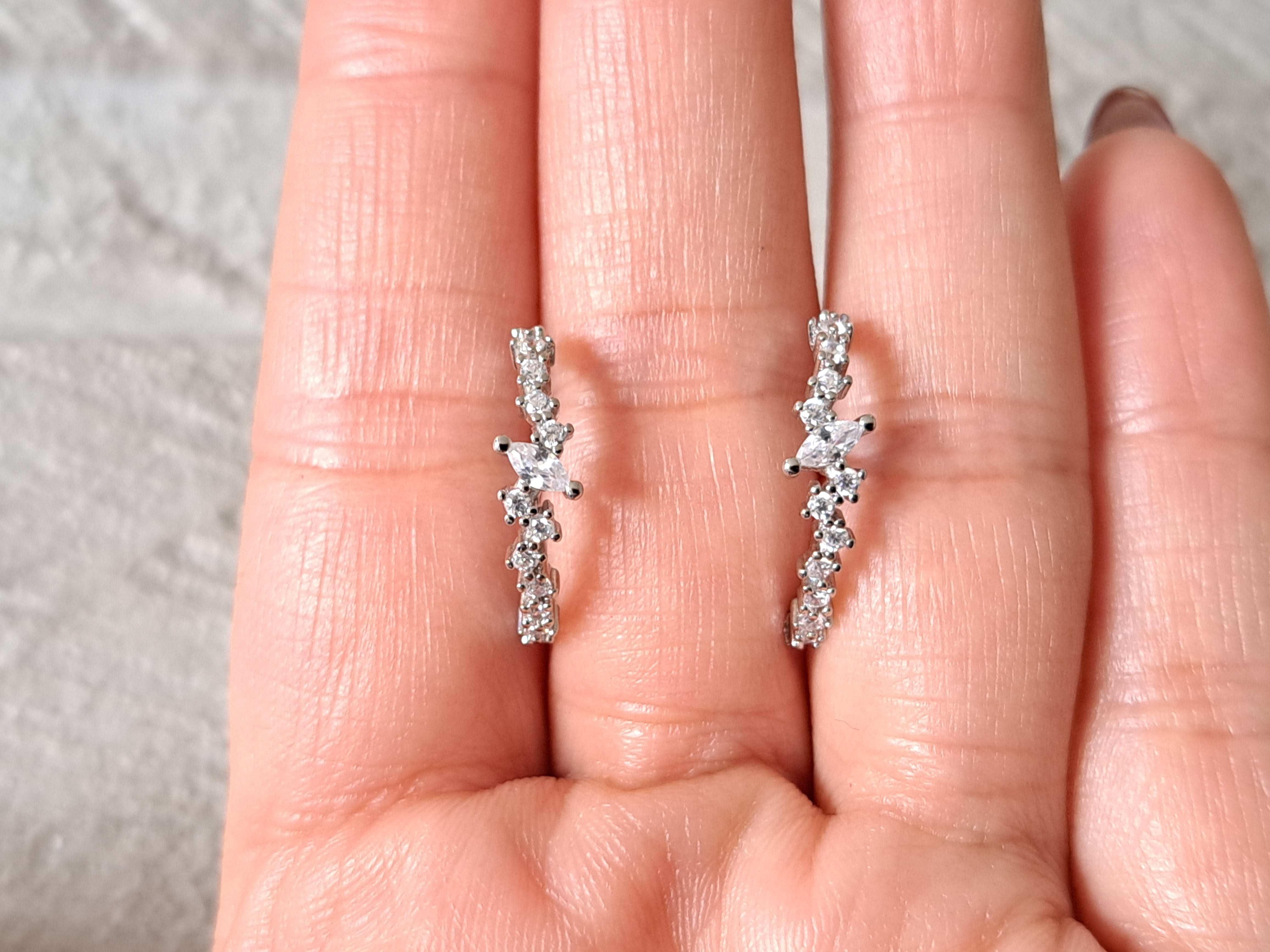 Silver Plated Swarovski Crystal Half Moon Earrings