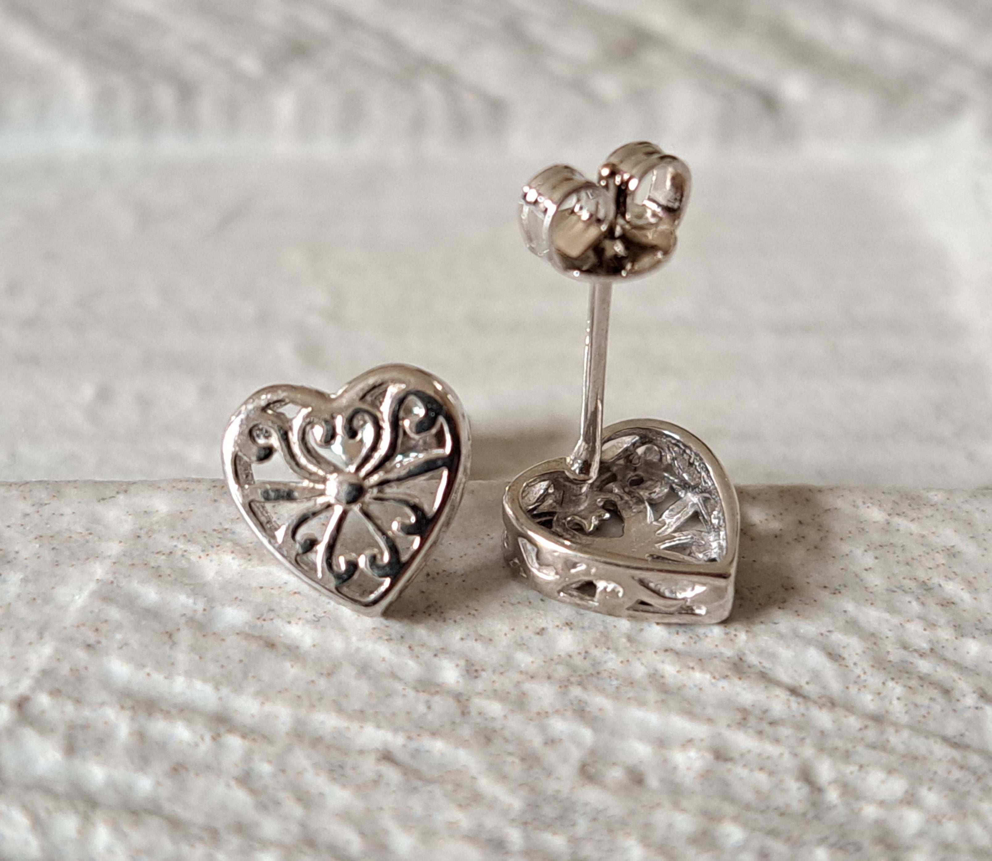 Small Sterling Silver Heart Stud Earrings