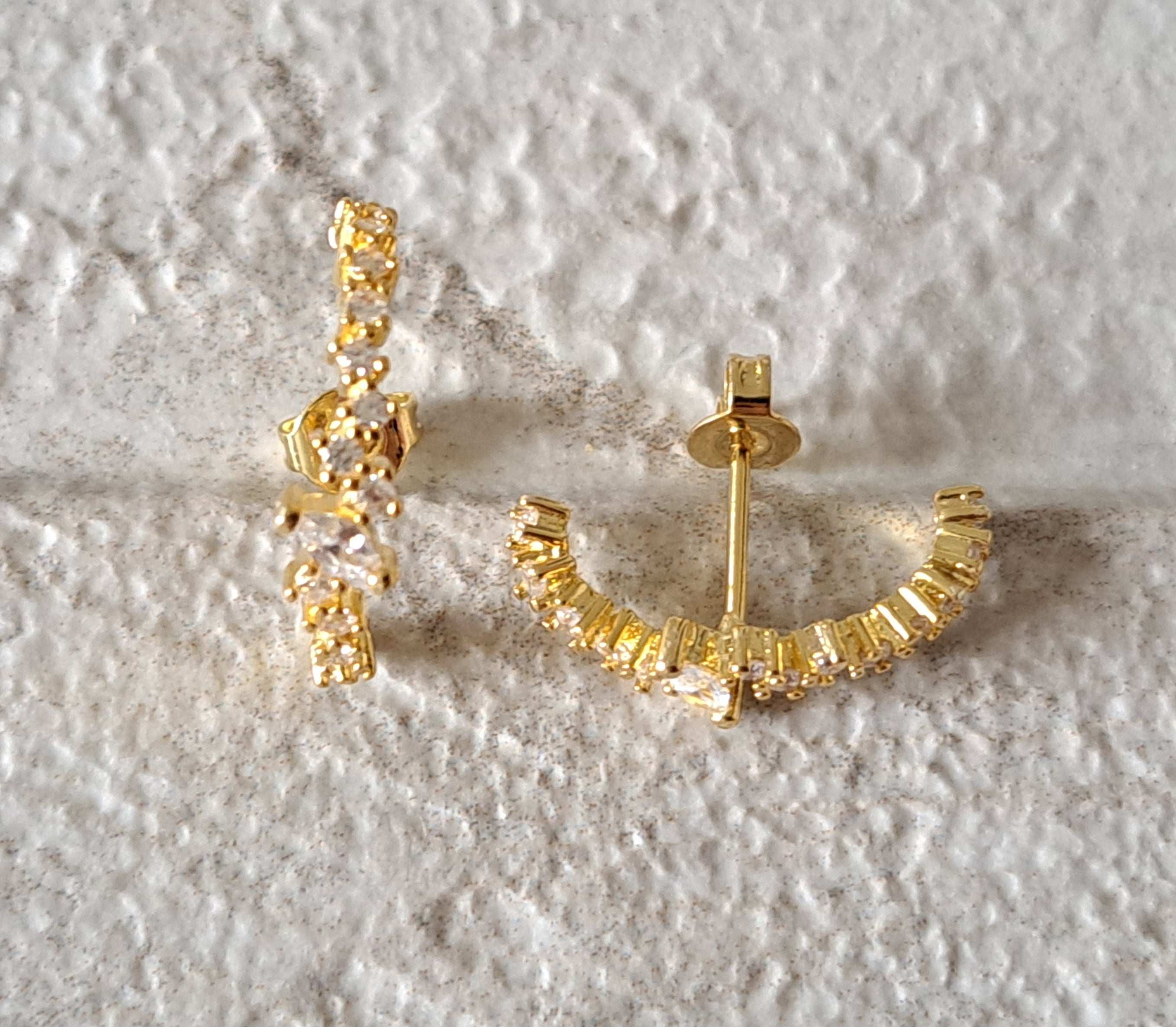Gold Plated Swarovski Crystal Half Moon Earrings