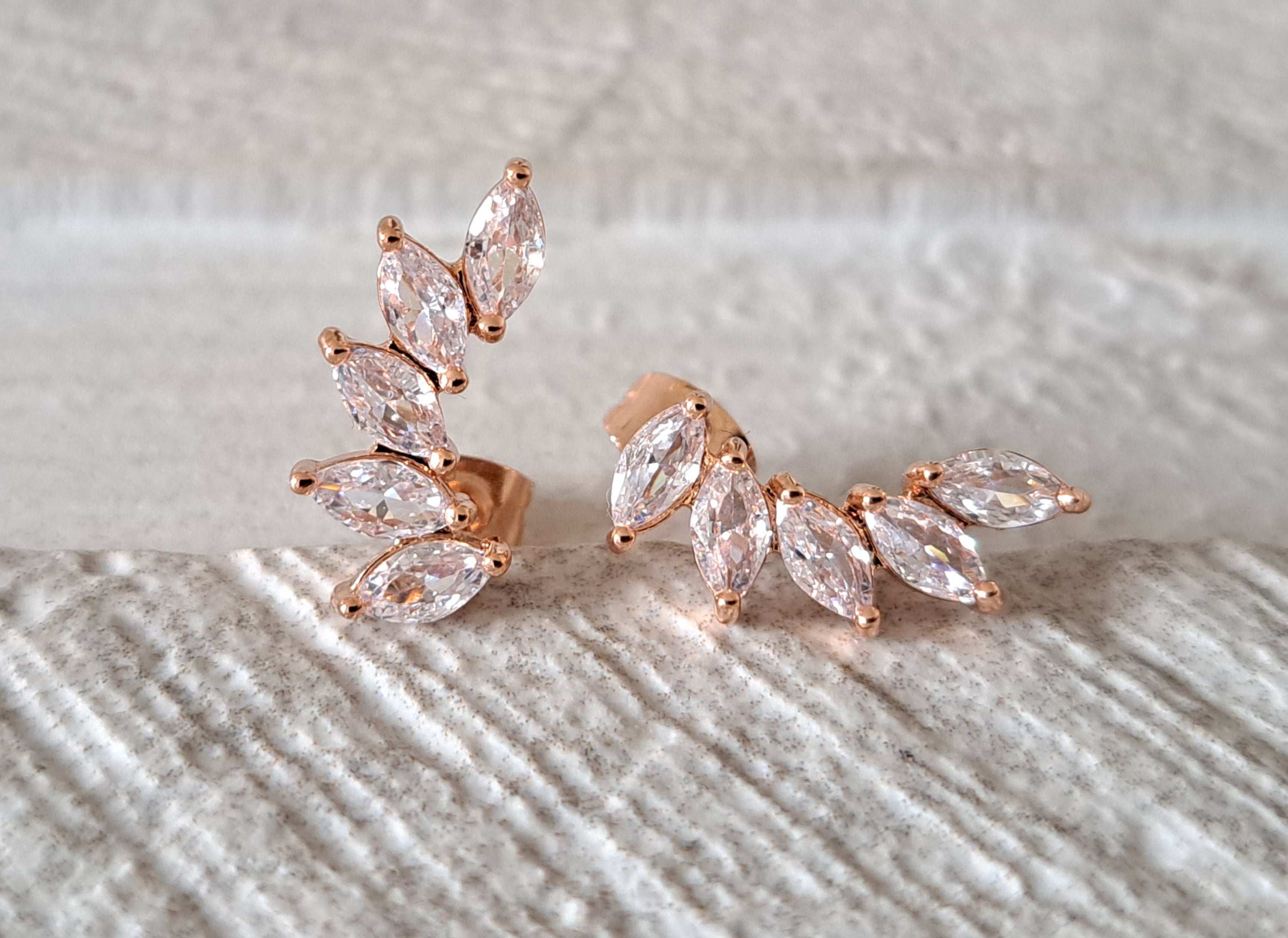 Rose Gold Leaf Climber Swarovski Crystal Stud Earrings