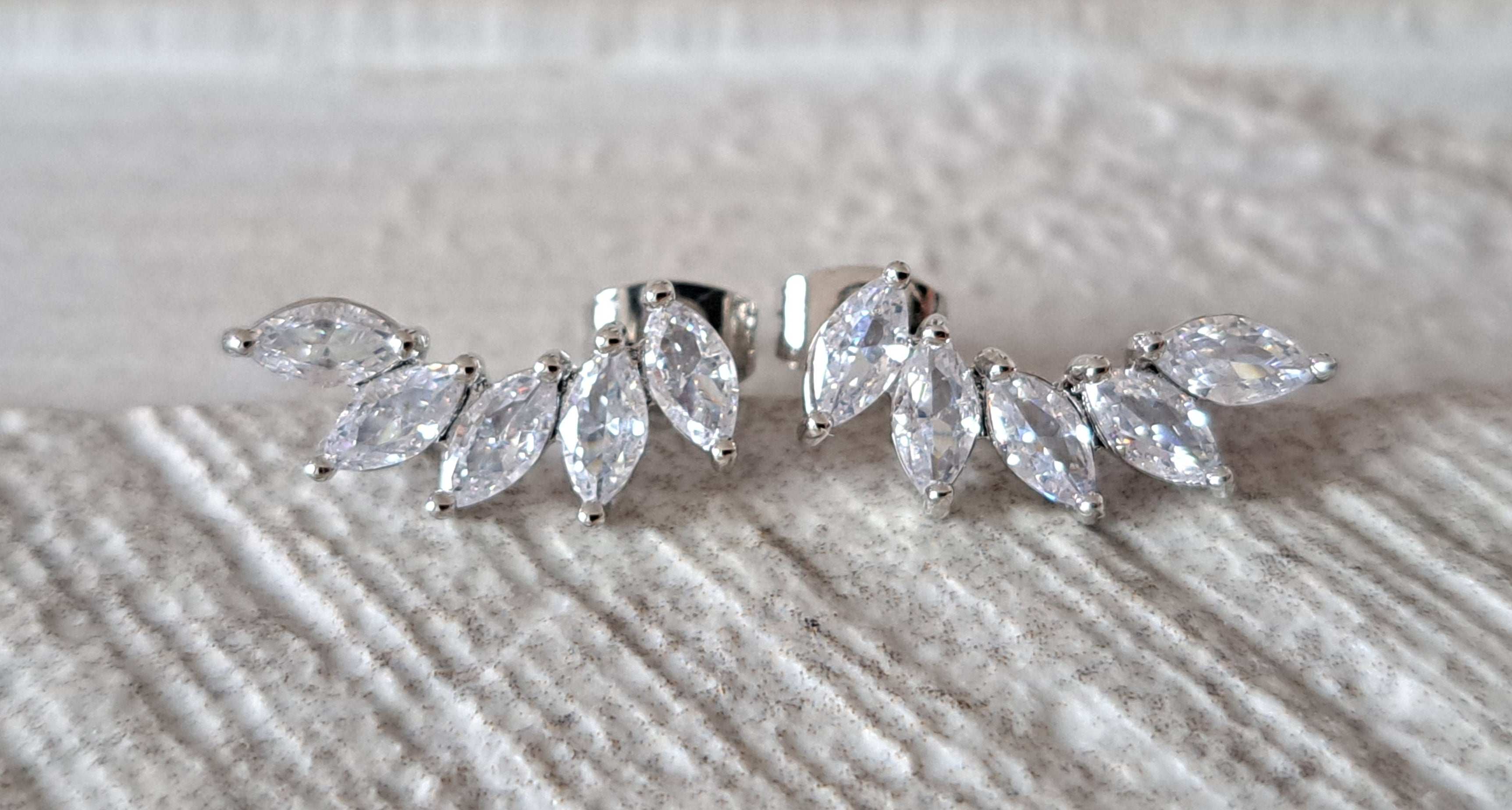 Silver Leaf Climber Swarovski Crystal Stud Earrings