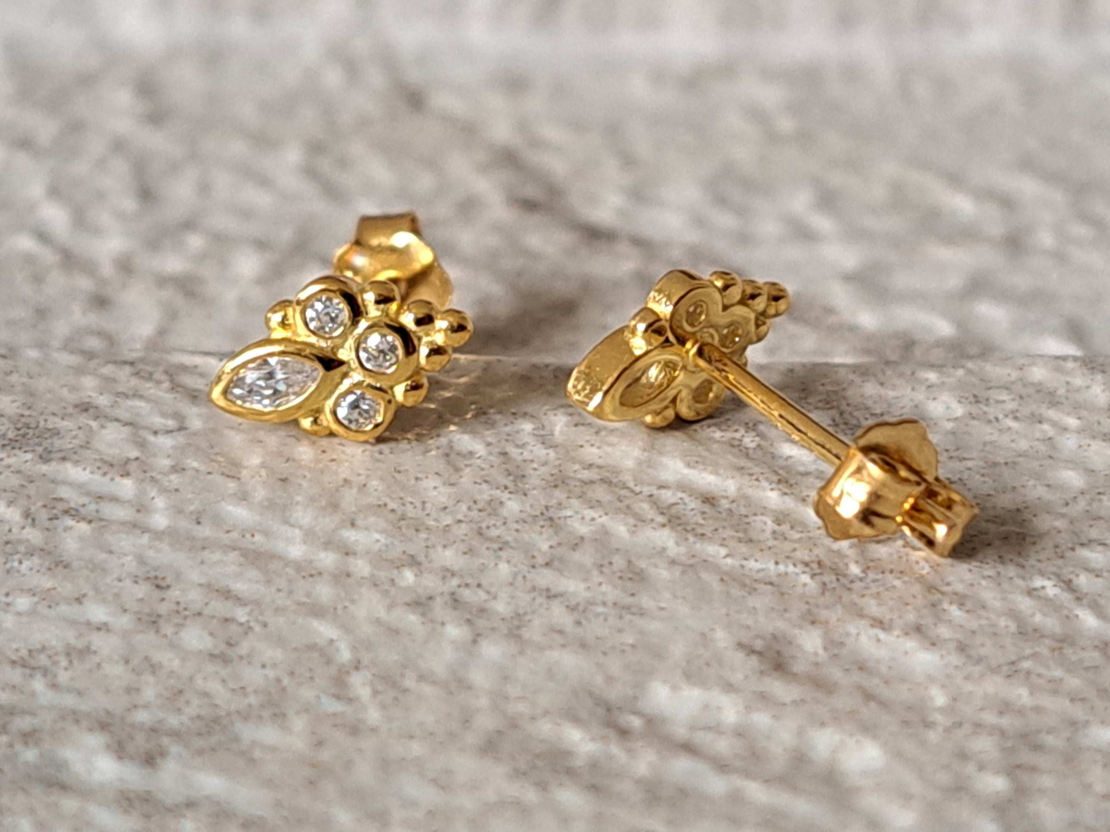 Tiny Gold Flower Swarovski Crystal Earrings