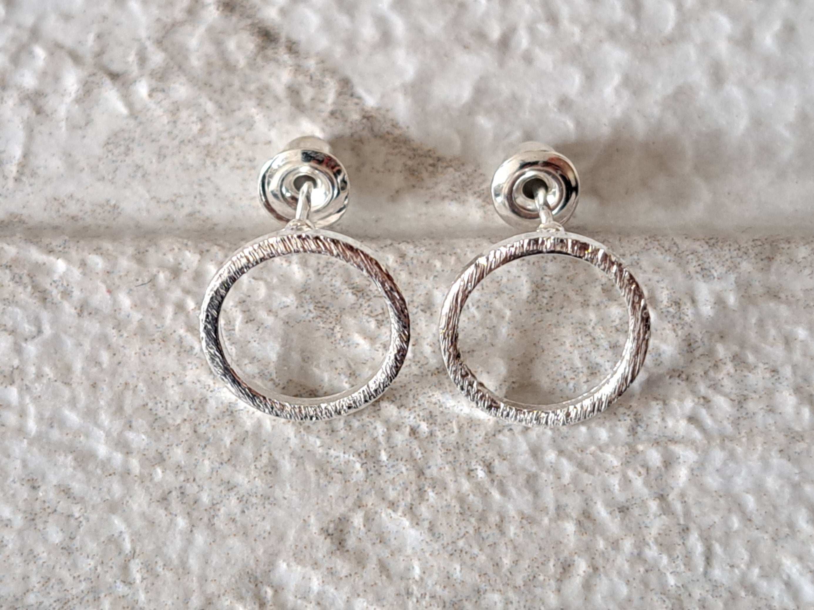 Silver Textured Hollow Circle Stud Earrings