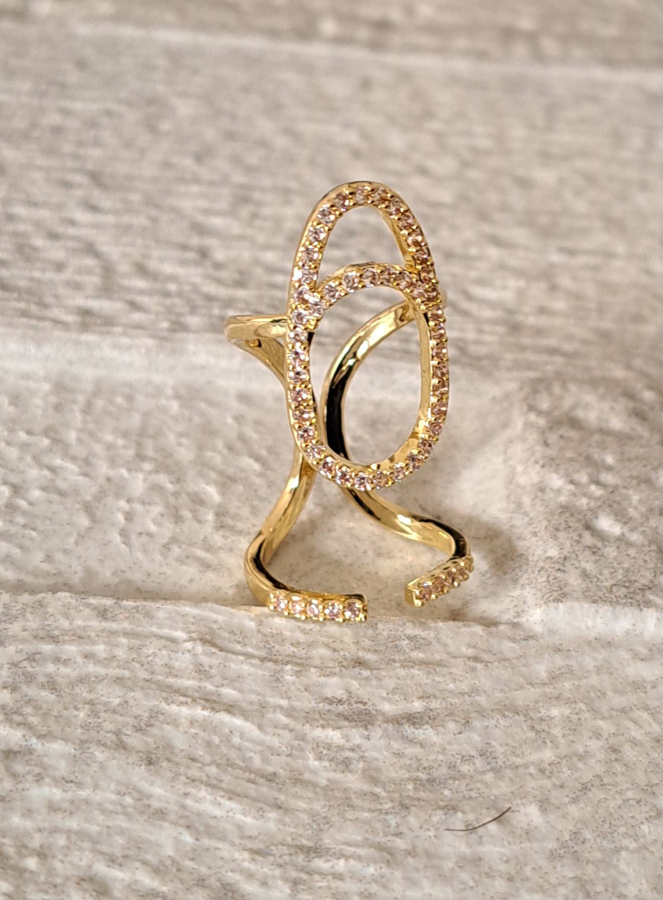 Gold Swarovski Crystal Raindrop Nail Ring