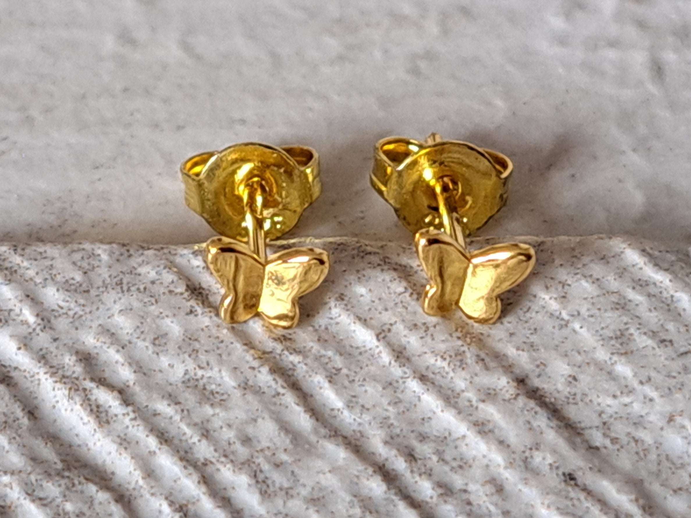 Gold Finish 925 Silver Tiny Butterfly Earrings