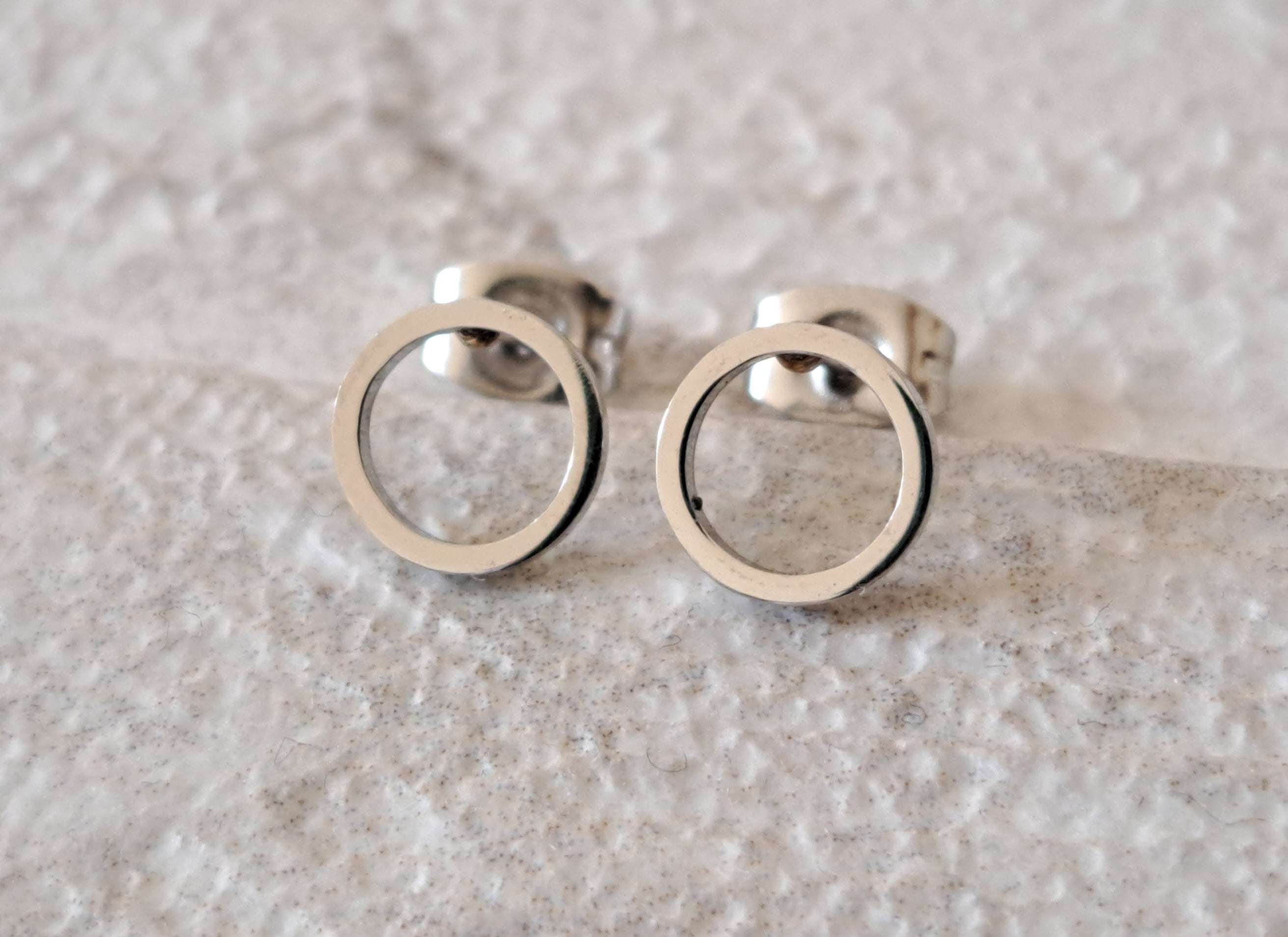 Silver Small Hollow Round Circle Earrings
