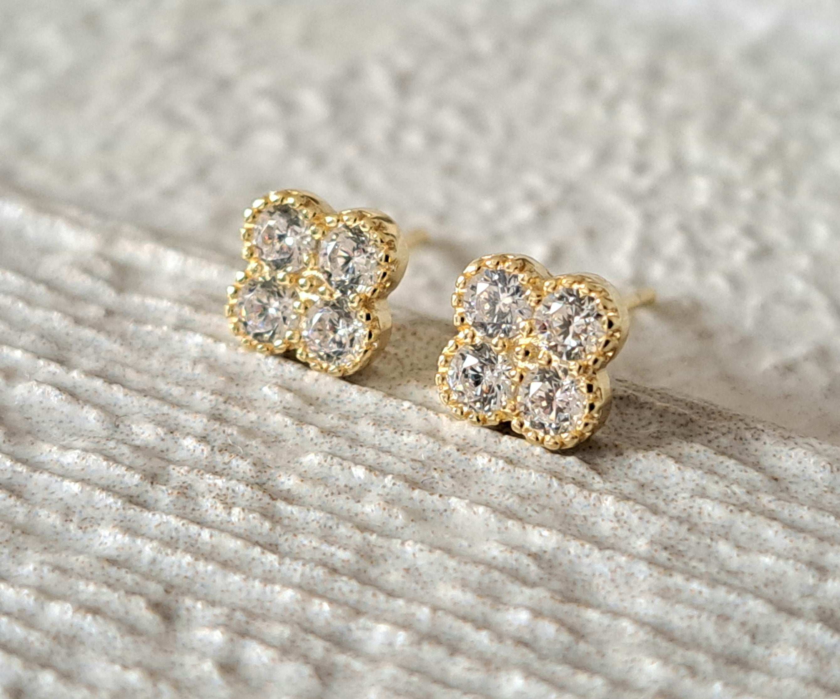 Gold Square Four Swarovski Crystal Earrings