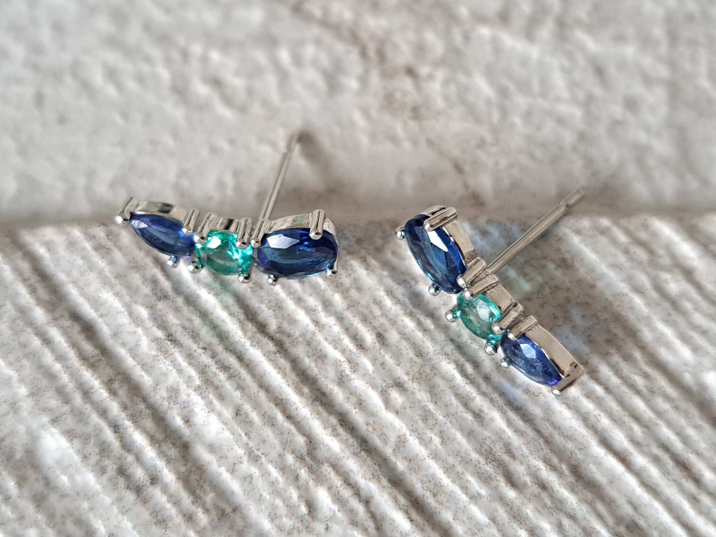 Silver Aqua Blue Swarovski Crystal Wing Leaf Earrings
