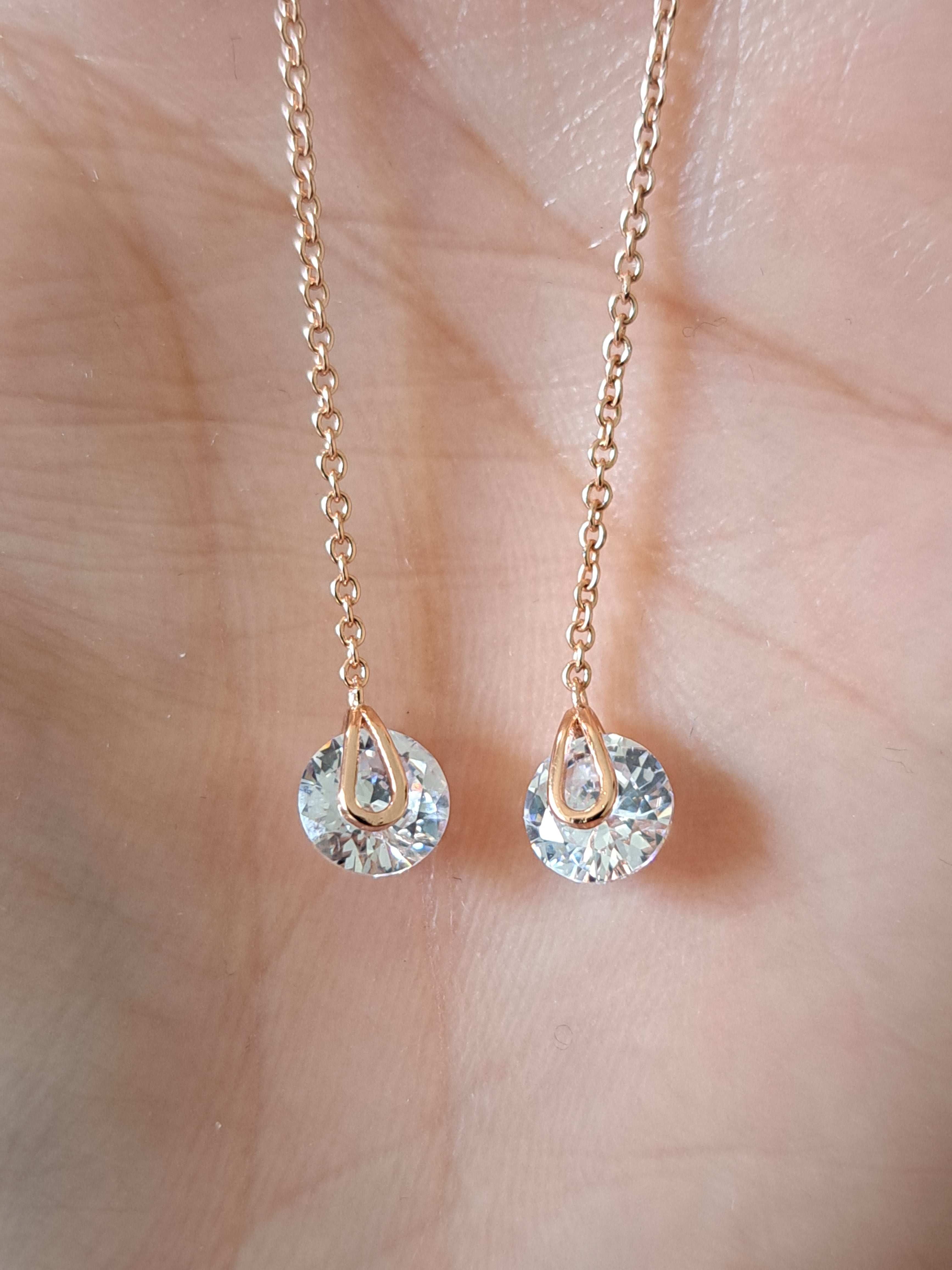 Rose Gold Swarovski Crystal Long Water Droplet Chain Earrings