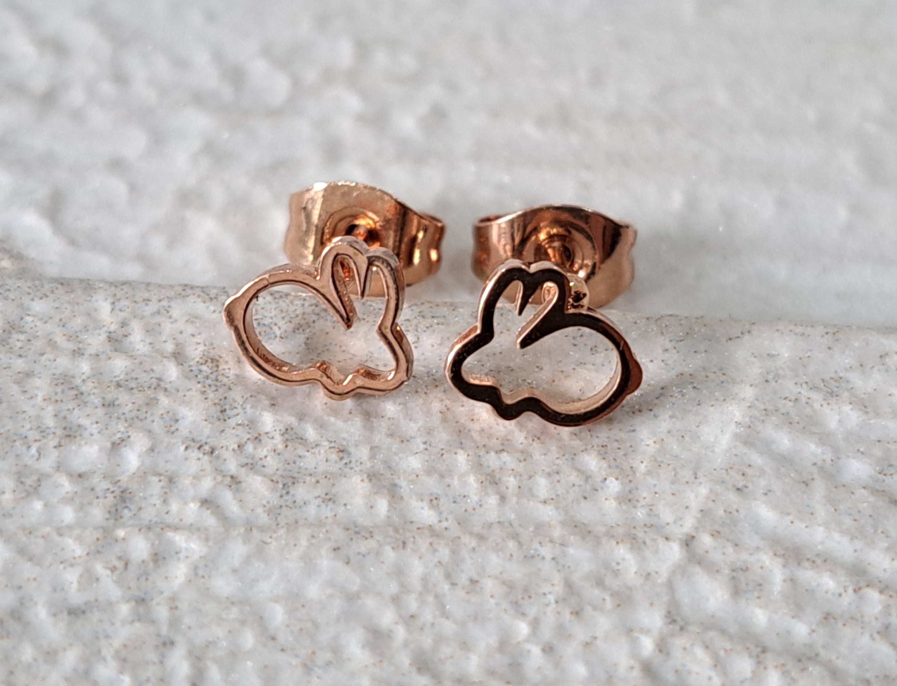 Rose Gold Small Hollow Rabbit Earrings