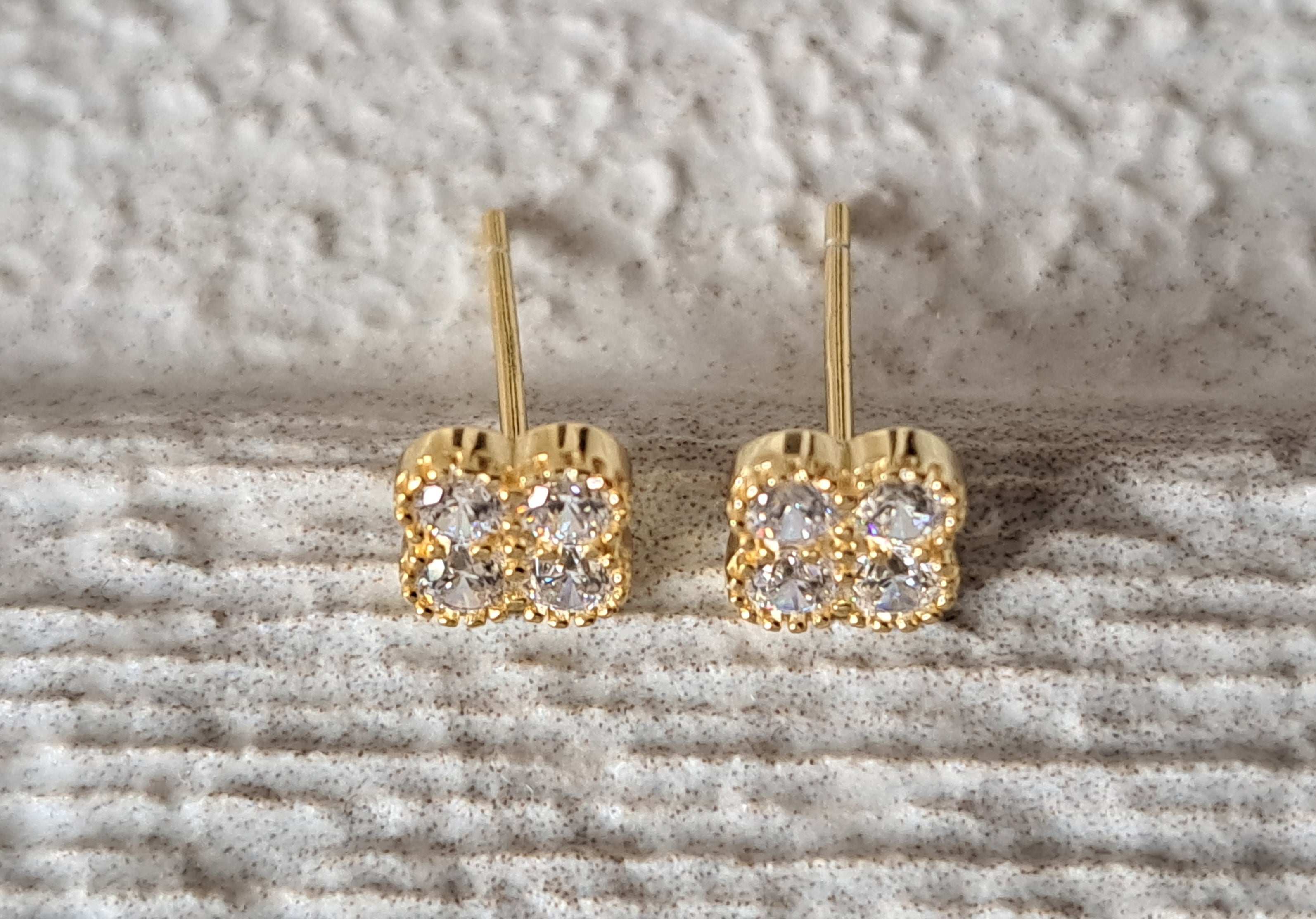 Gold Square Four Swarovski Crystal Earrings