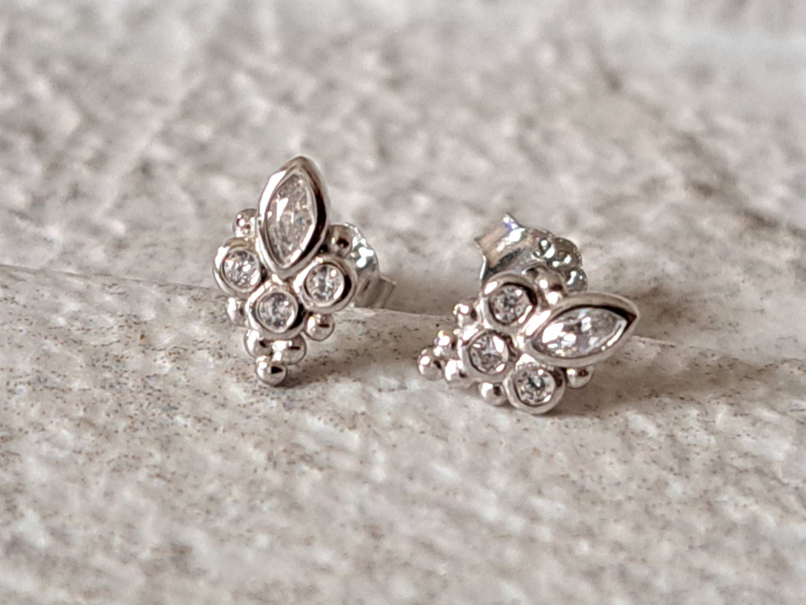 Tiny Sterling Silver Flower Swarovski Crystal Earrings