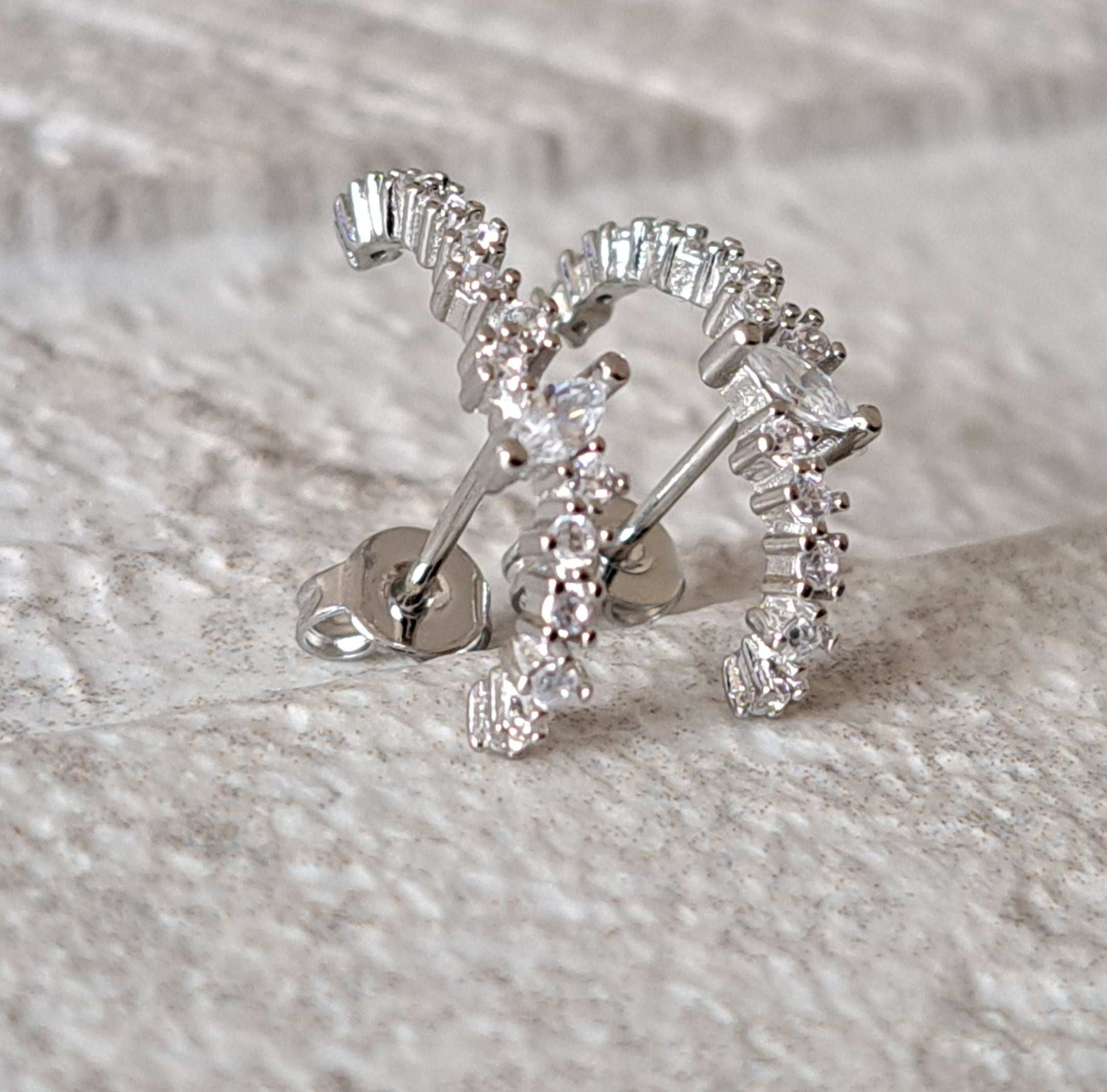 Silver Plated Swarovski Crystal Half Moon Earrings